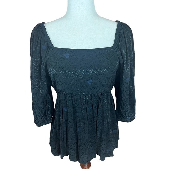 TREASURE & BOND SQUARE‎ NECK PUFF SLEEVE HIGH-LOW BLOUSE BLACK SIZE M NWT - Picture 4 of 16
